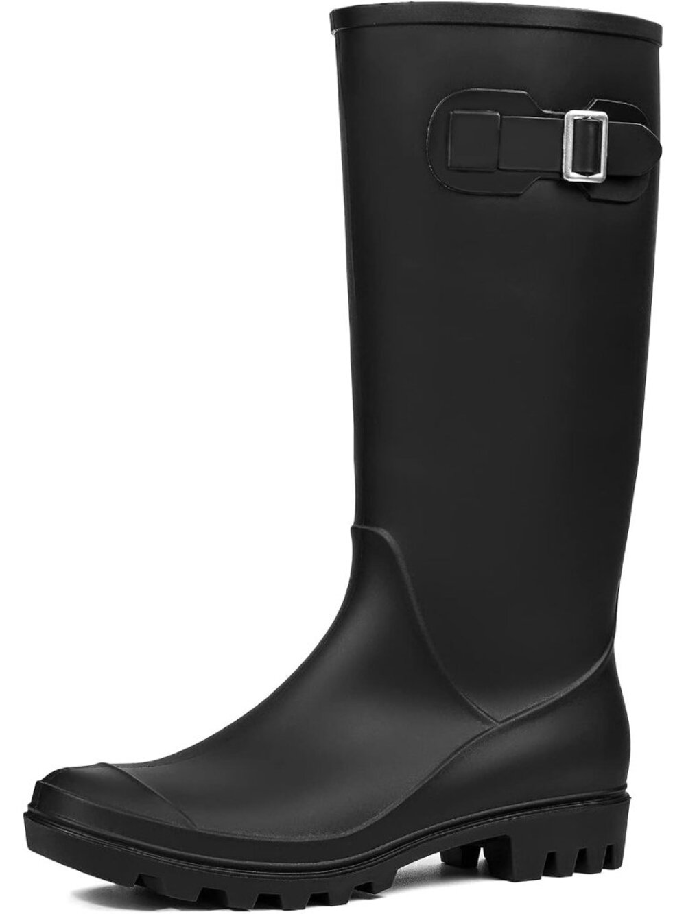 Women's Matte Black Tall Waterproof Rain Boots Rubber Wide Calf Garden Boots
